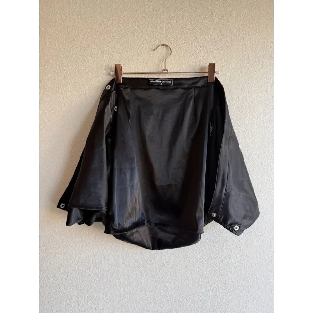 Maniere De Voir Black Satin Ruched Wrap Mini Skirt in Black & Silver size 6 UK10